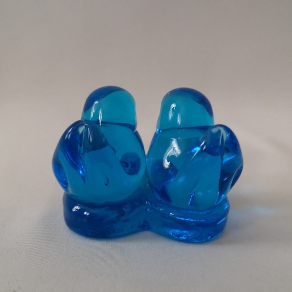 Vintage Blue Birds of Happiness Glass Figure Two Birds w Heart, Signed Leo Ward - Picture 4 of 6